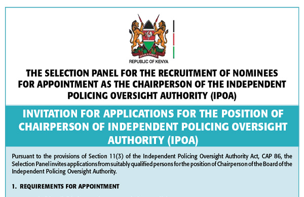 Invitation For Applications For The Position Of Chairperson Of Independent Policing Oversight Authority (Ipoa)