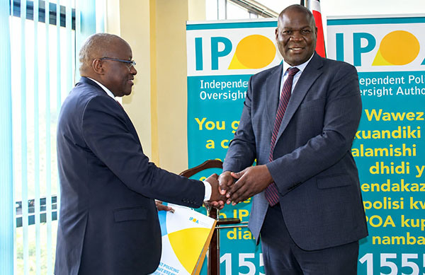 IPOA Chairperson Dr. Duncan Oburu engaging OHCHR Country Director Charles Kwemoi